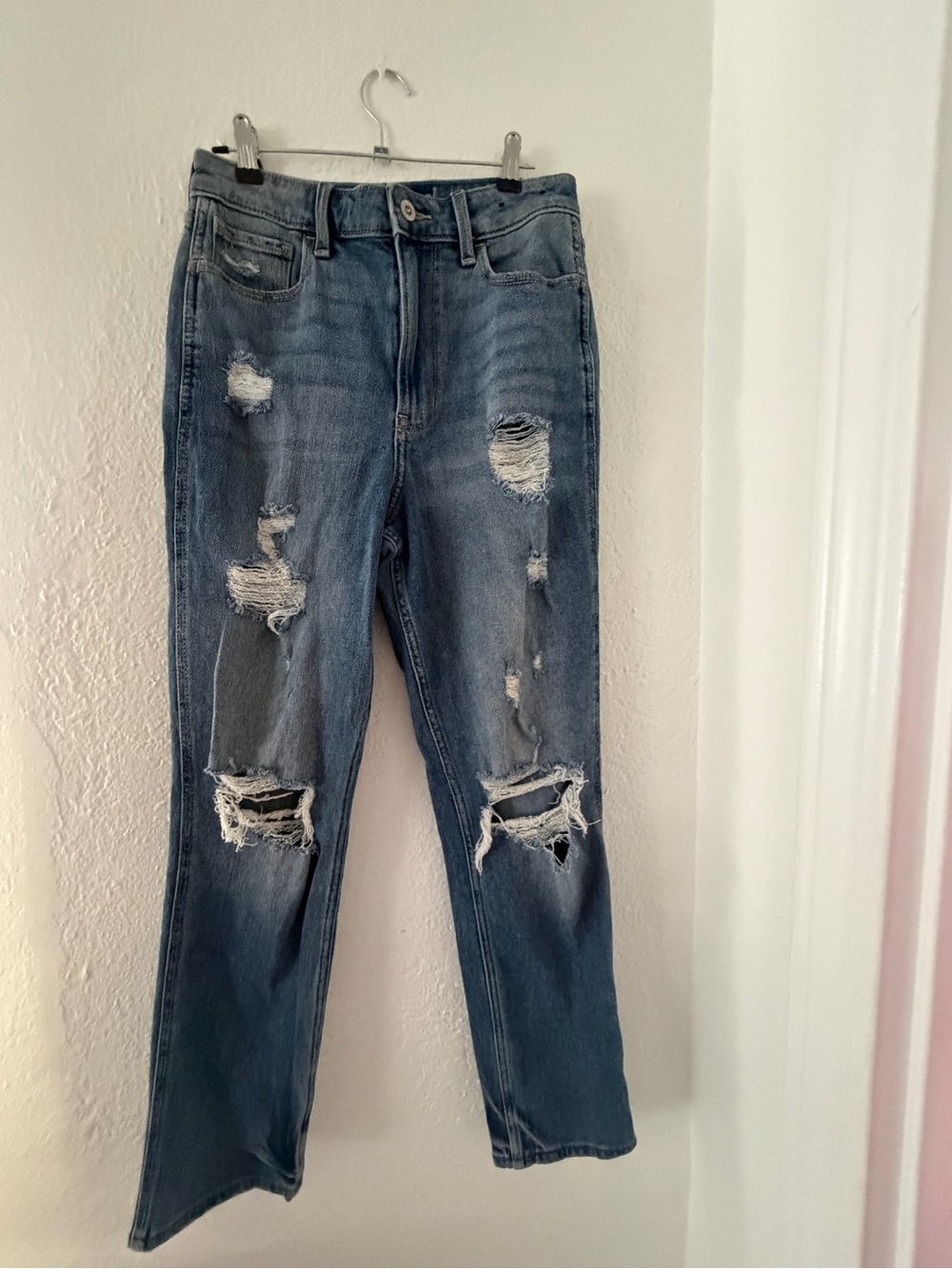 Hollister Distressed Medium Blue Straight-Leg Jeans